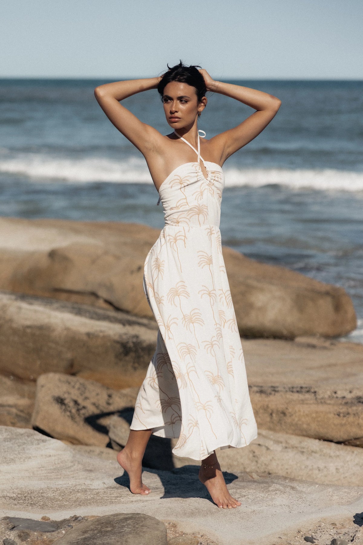 Granger Halterneck Midi Dress White Print