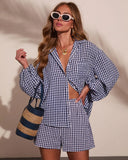 Sun Weathered Gingham Print Button Down Top