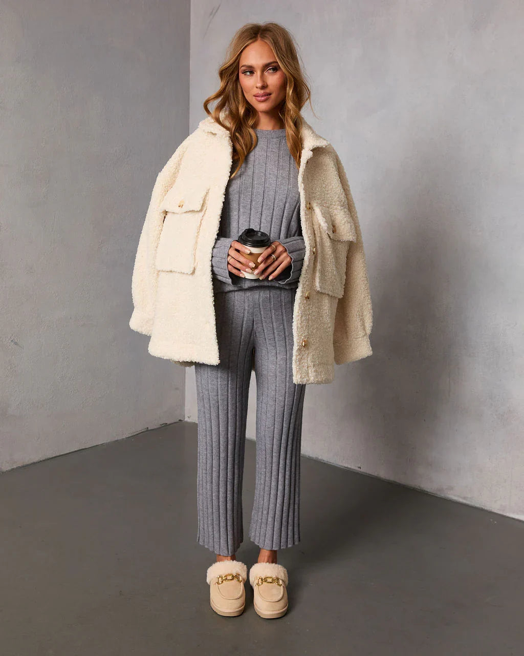 Homebody Hour Ribbed Knit Flare Leg Pants