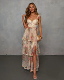 Reina Tiered Mesh Floral Maxi Dress