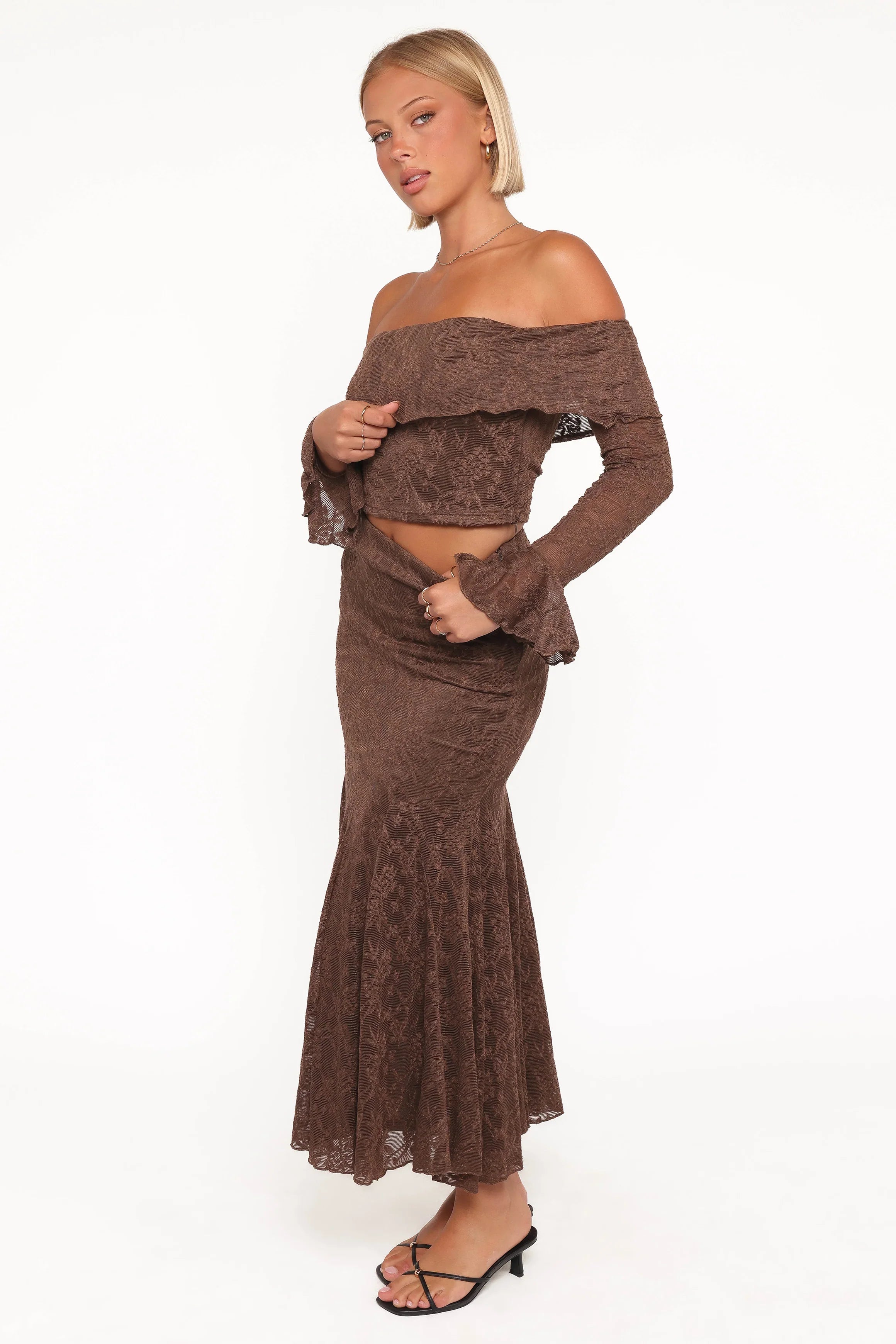 Bromley Lace Skirt Set Brown
