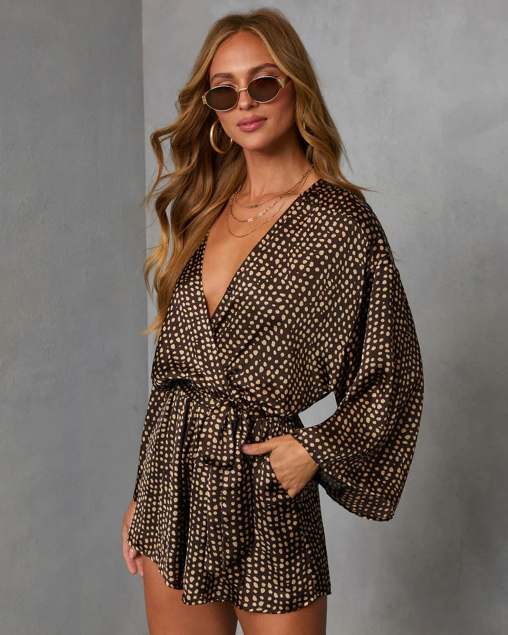 Palm Canyon Satin Tie Waist Romper