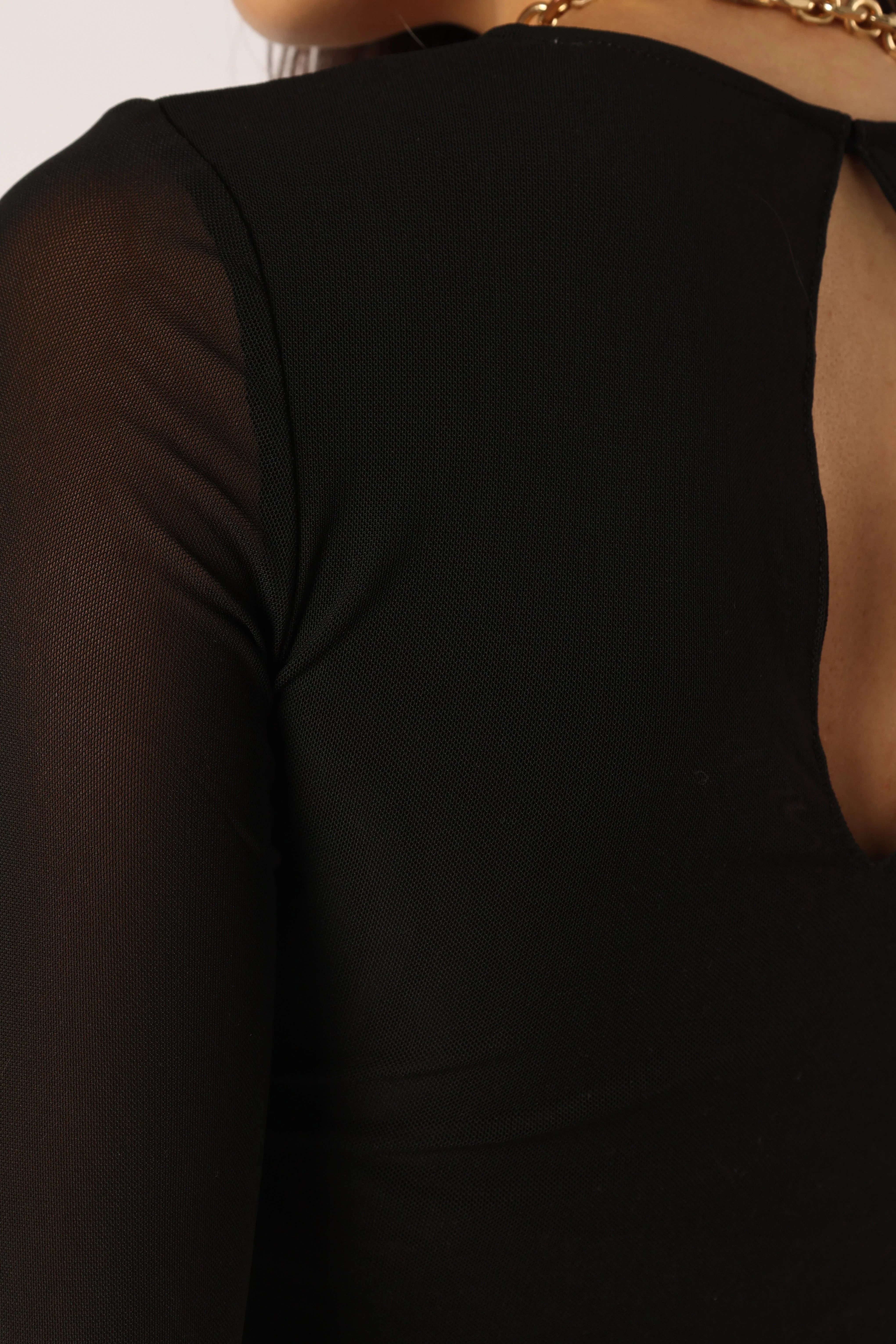 Kellie Mesh Long Sleeve Bodysuit Black