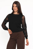 Cailin Sheer Sleeve Top Black