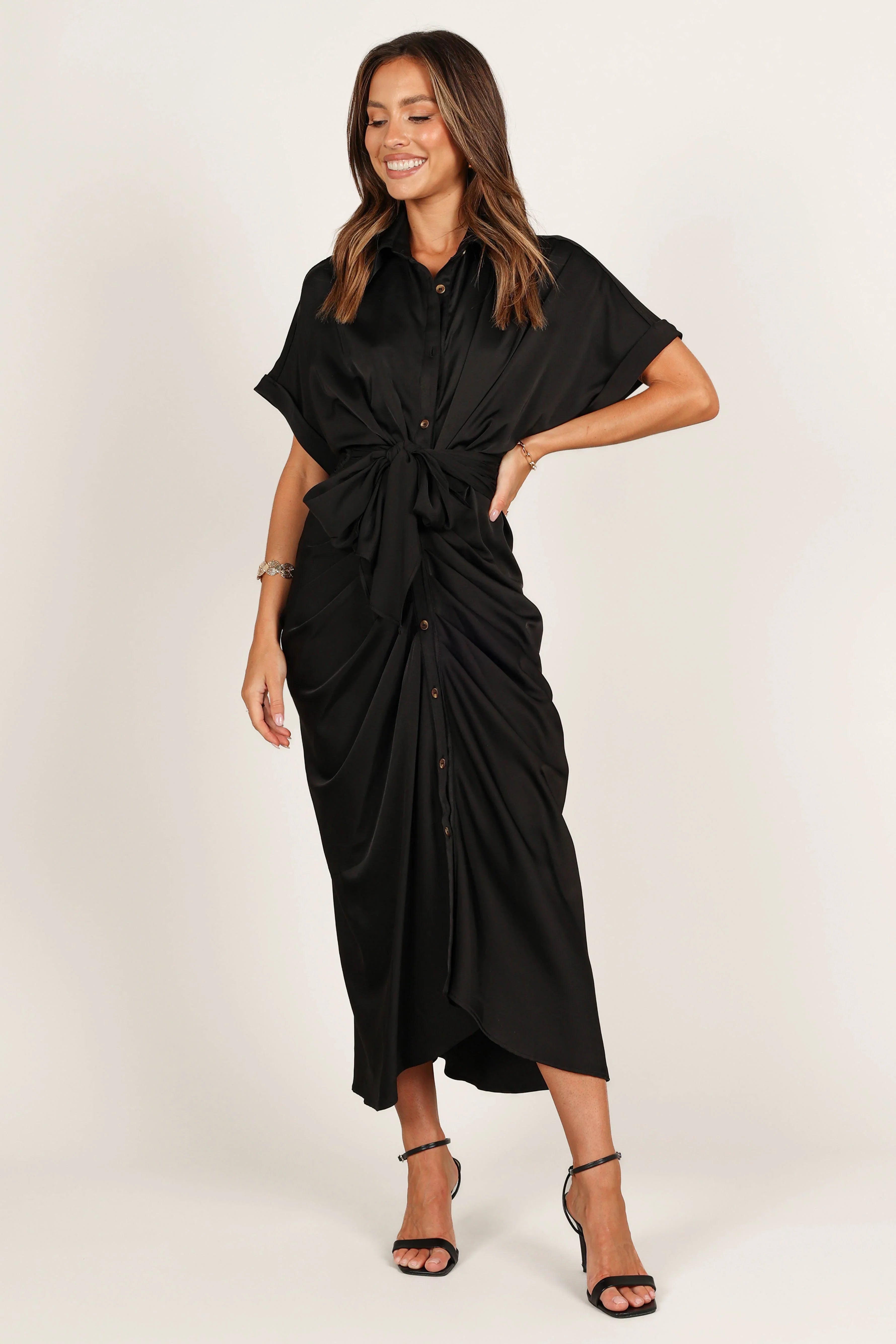 Stefan Wrap Front Midi Dress Black