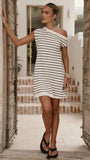Robin Off Shoulder Mini Dress Cream Black Stripe