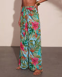 Arellie Tropical Floral Waist Tie Cover Up Pants