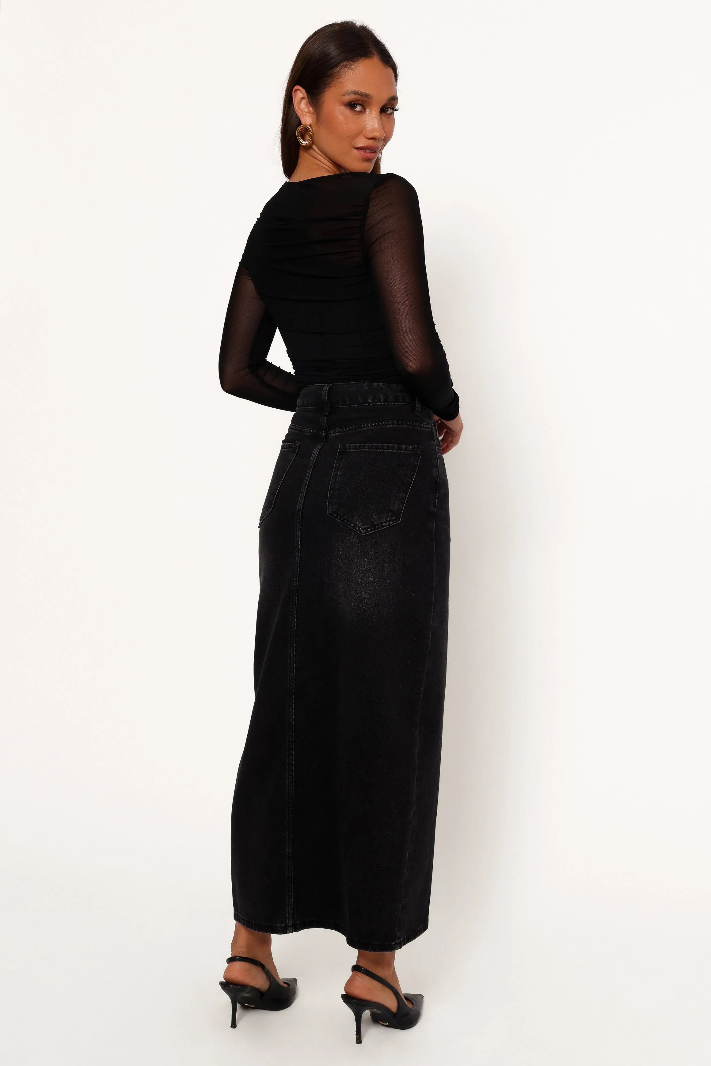 Dana Denim Midi Skirt Black Wash