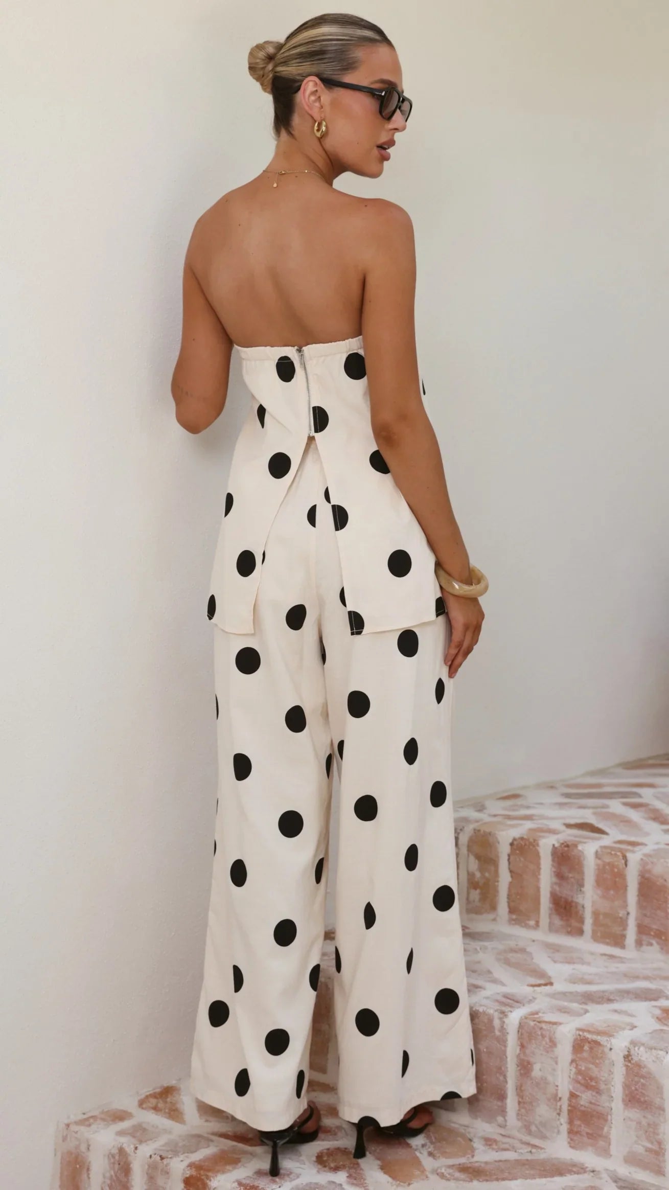 Hazelle Pants Beige Black Polka Dot