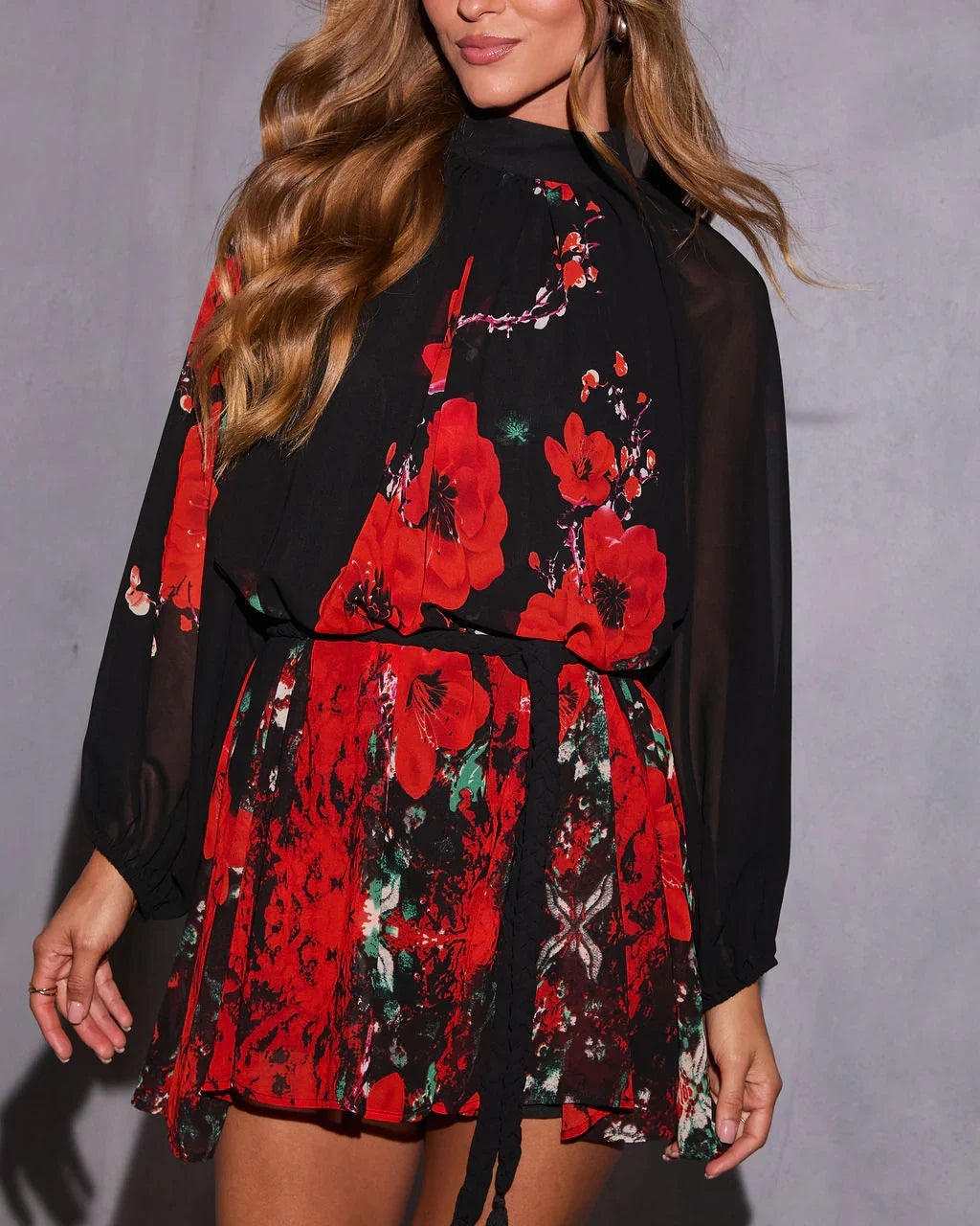 Scarlet Petal Waist Tie Mini Dress