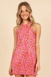 Melody Plisse Halter Mini Dress Hot Pink