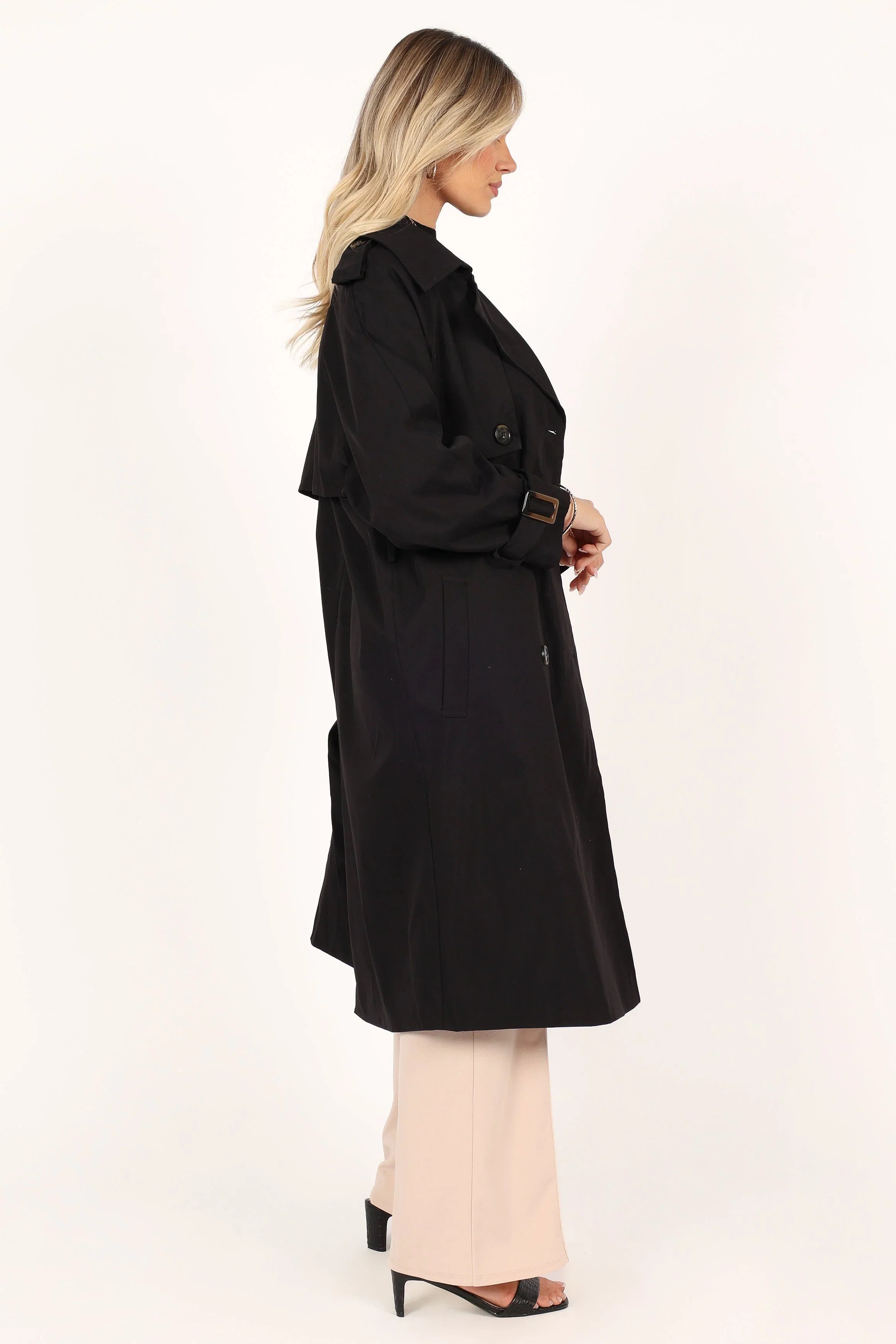 Trina Button Front Trench Coat Black