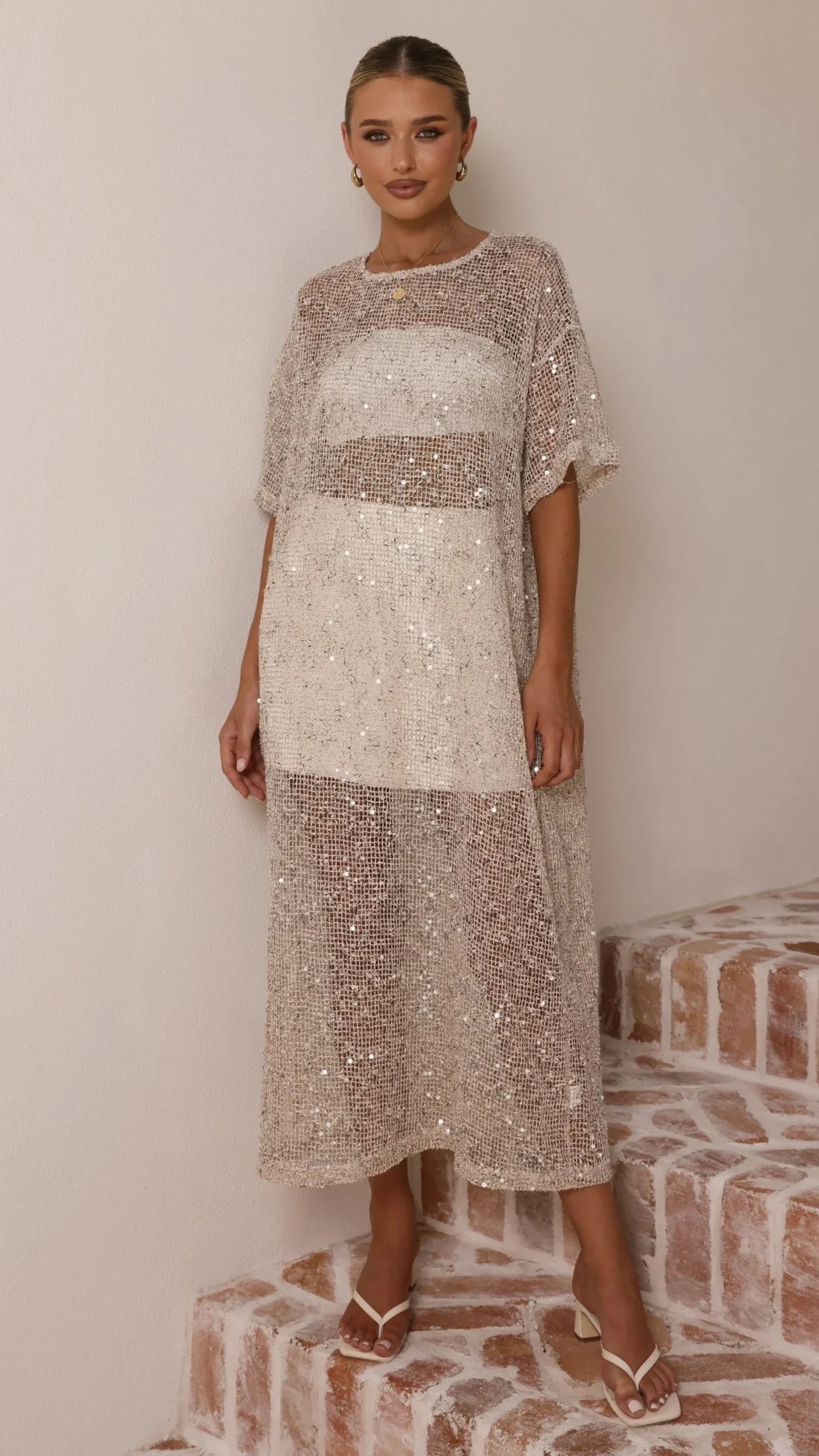 Zinnia Sequins Maxi Dress Beige