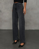 Dusky Charm Stretch High Rise Straight Leg Clean Hem Jeans