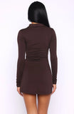 Its All For You Long Sleeve Mini Dress Chocolate