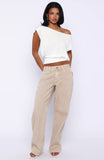 Cant Change My Mind Off Shoulder Cinched Top Off White