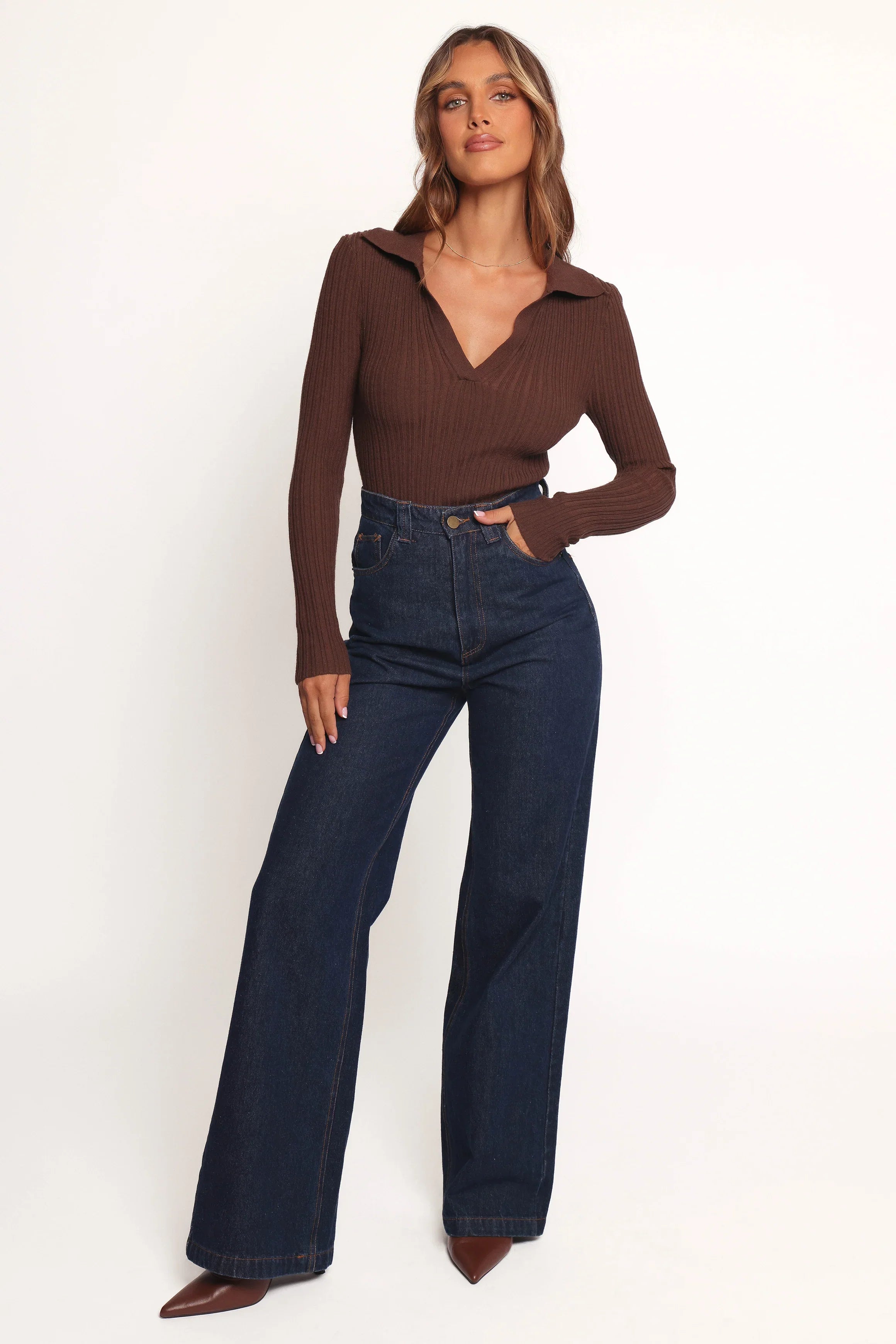 Emmerson Long Sleeve Knit Top Chocolate