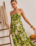 Palmline Coast Tropical Halter Maxi Dress