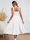 Square Neck Sleeveless A Line Maxi Dress Smocked Ruffle Flowy Casual Long Dresses