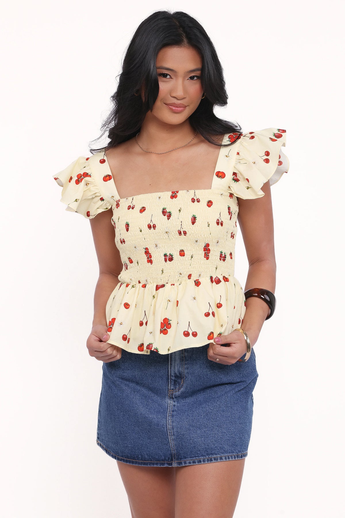 Remira Smocked Ruffle Top Yellow Cherry