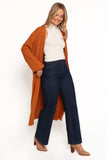 Makenna Long Open Front Cardigan Rust