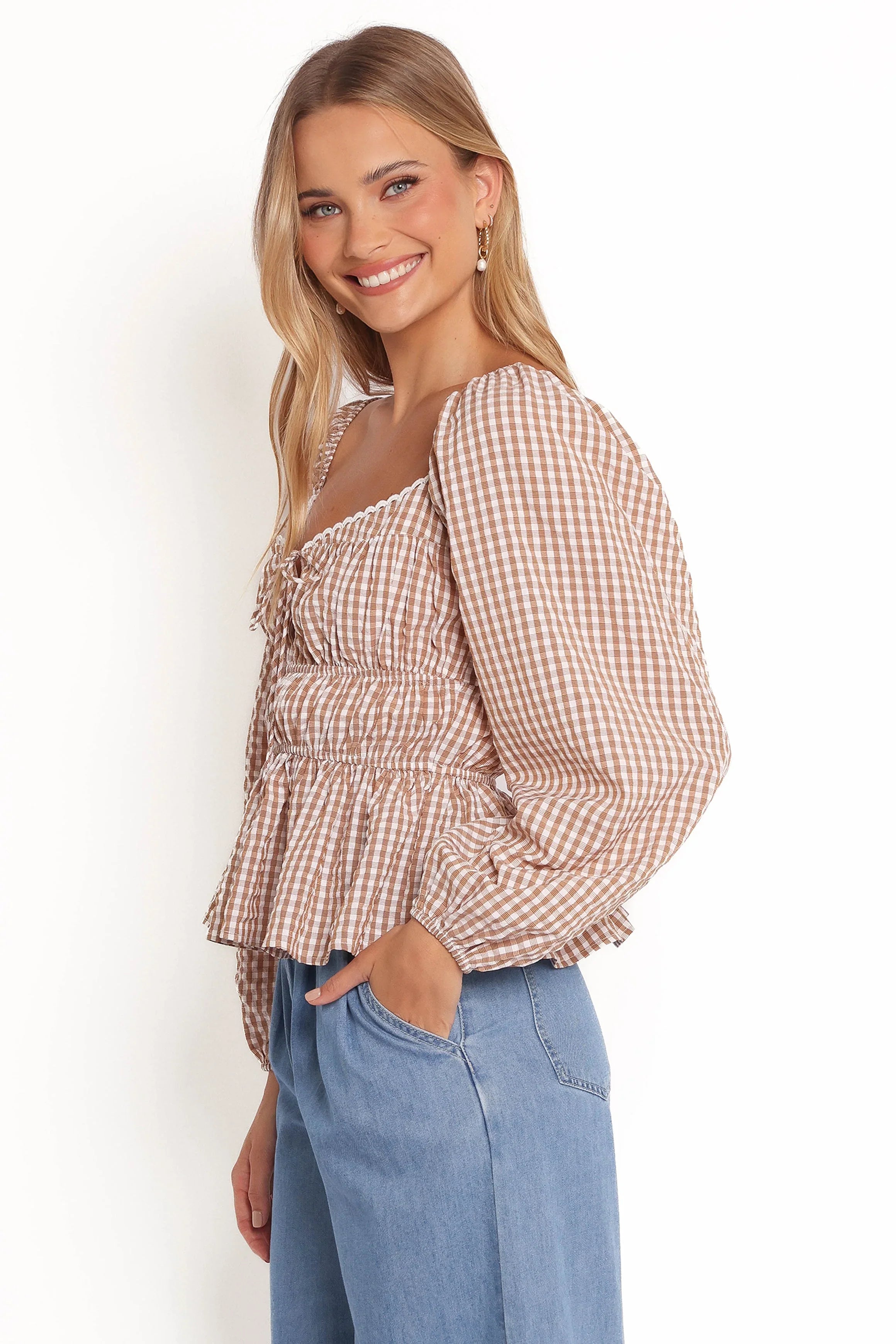 Saphia Top Brown Check