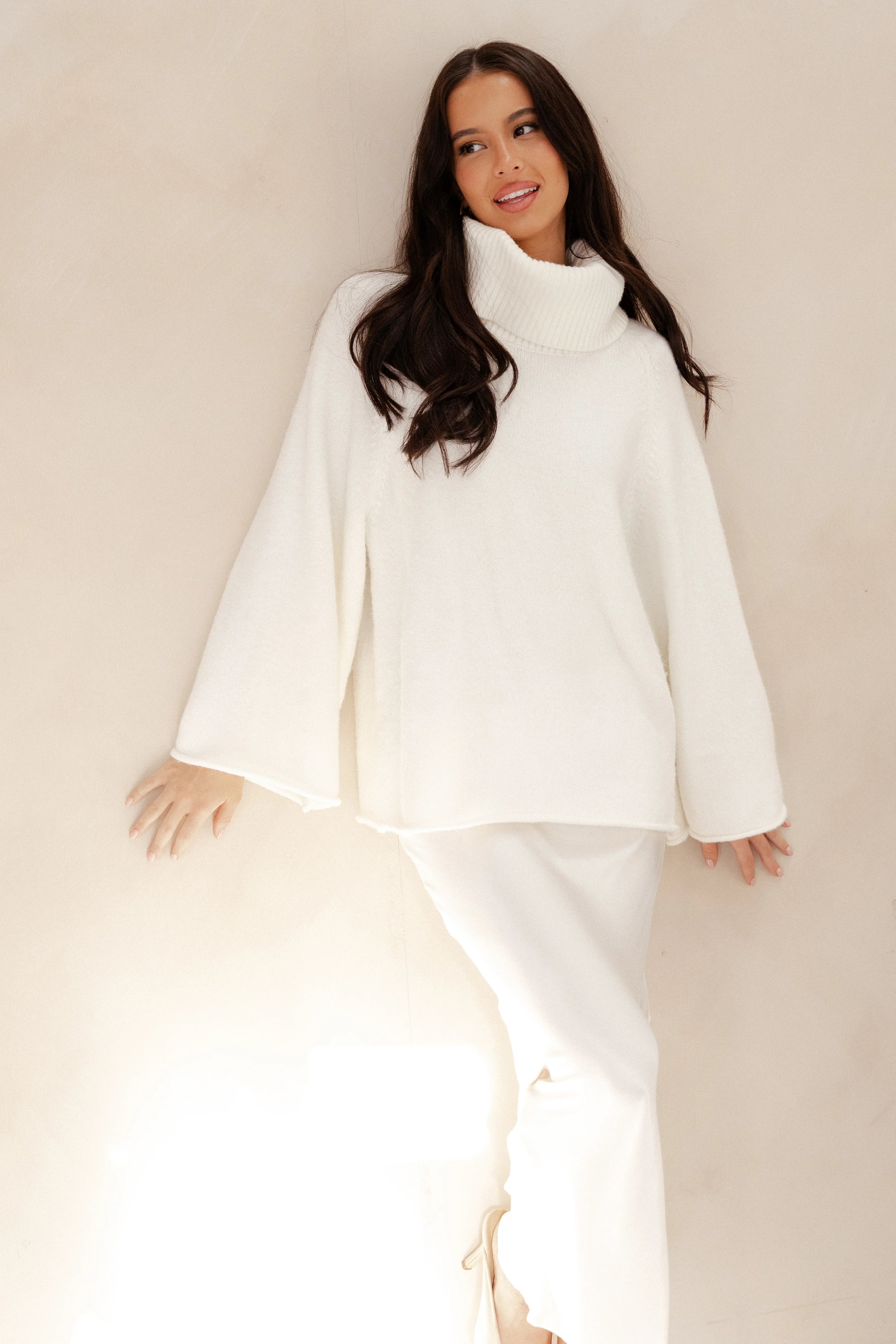 Bindy Cowlneck Knit Sweater White