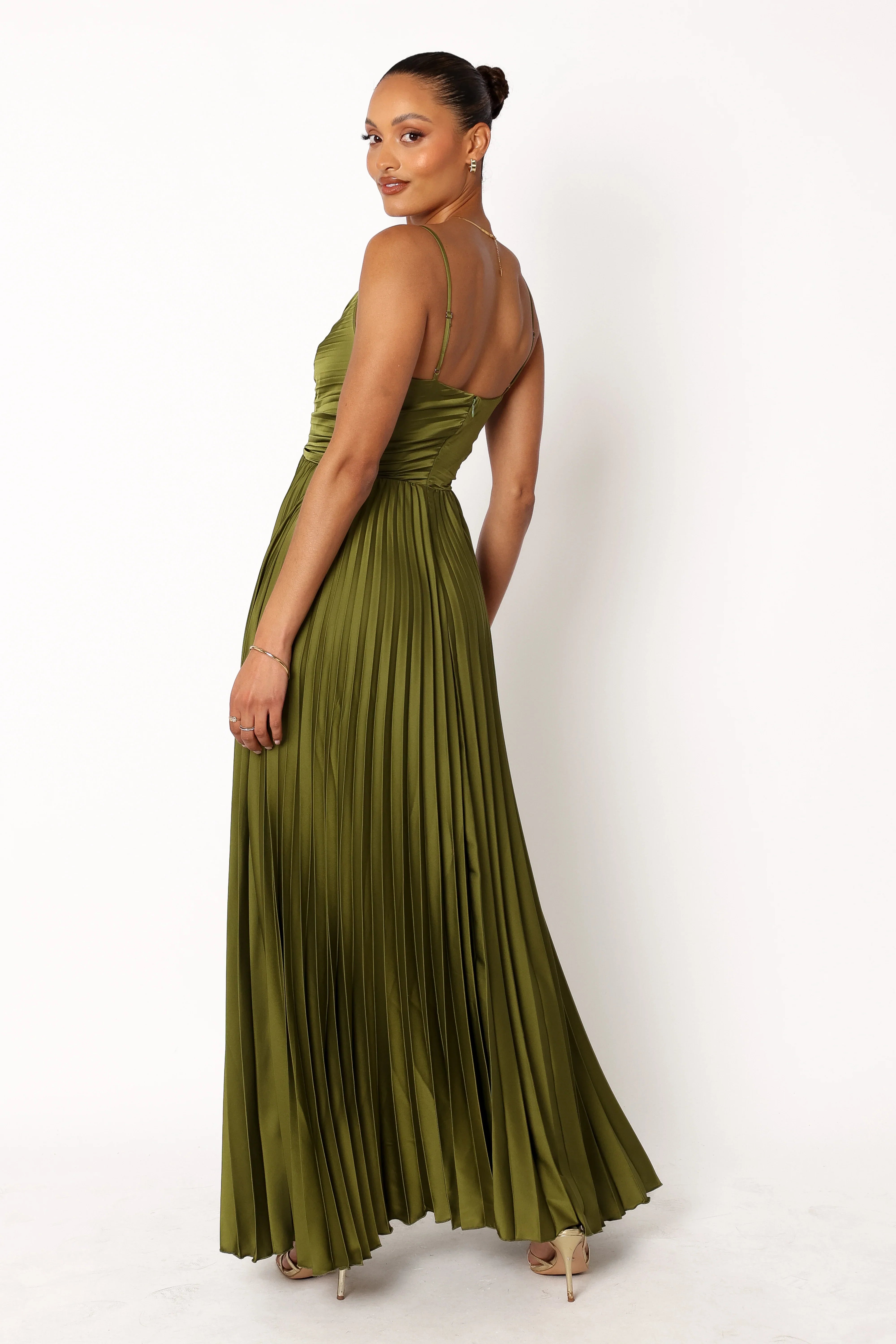 Naira Pleated Maxi Dress Palm Green