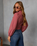 Emberlin Smocked Mock Neck Top