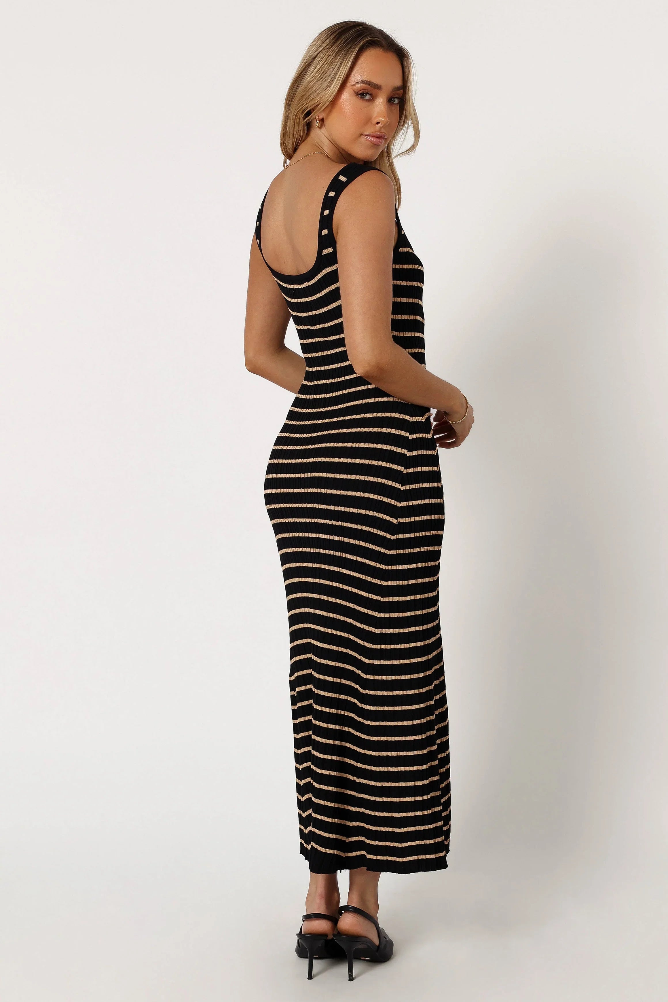 Henry Striped Midi Dress Black Beige