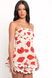 Romia Strapless Romper Red Beige Poppy