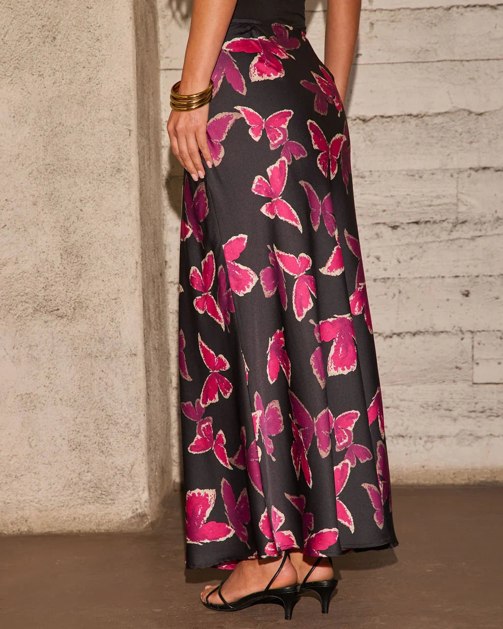 Light Feels Satin Butterfly Print Maxi Skirt
