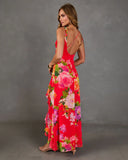 Romantic Blossom Floral Chiffon Maxi Dress