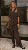 Velice Tie Top and Pants Set Brown