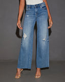 Cooper Super Stretch High Rise Wide Leg Distressed Jeans
