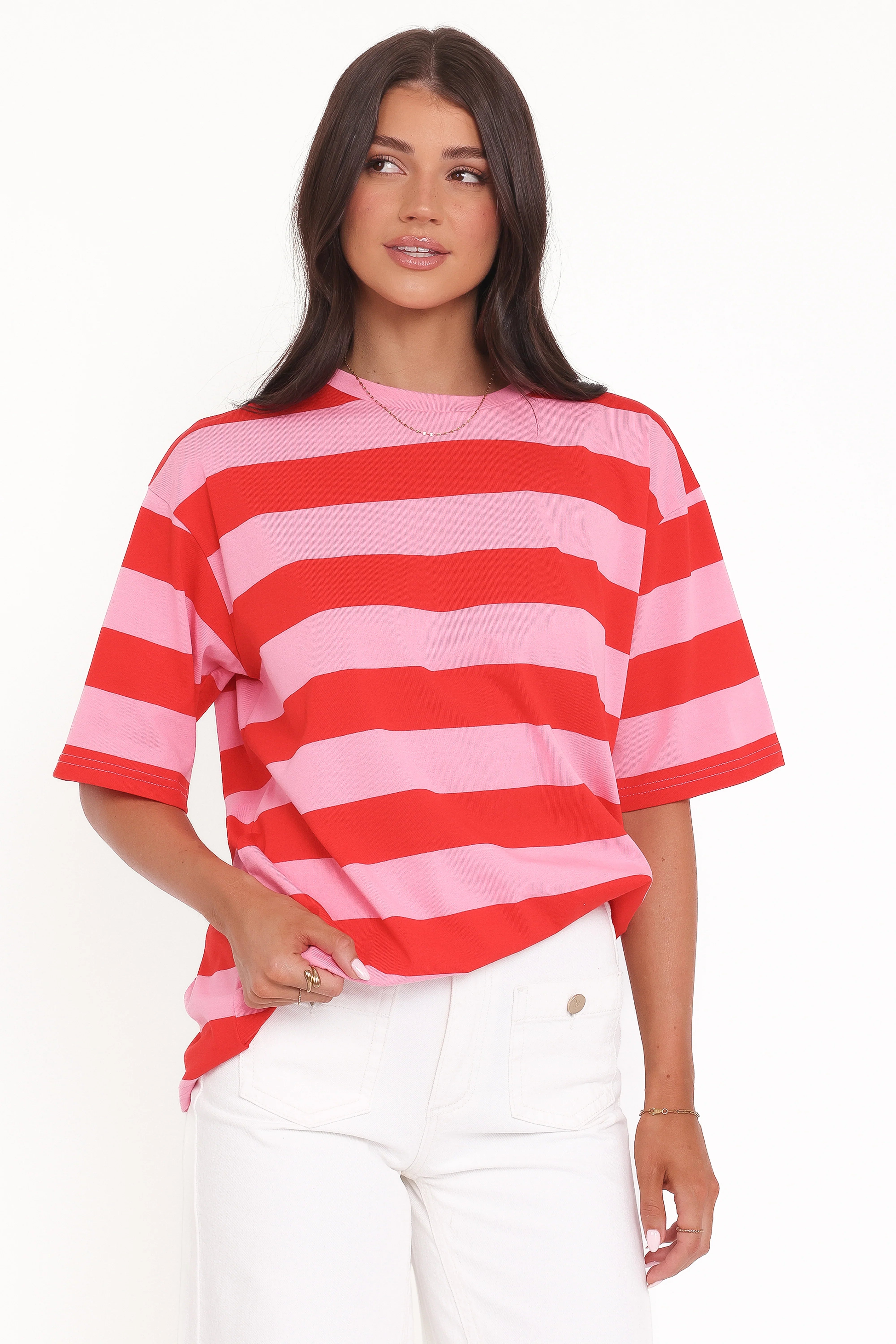 Zestora Tee Red Pink Stripe