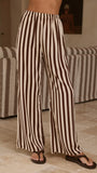 Liana Off Shoulder Top Pants Set Brown Stripe
