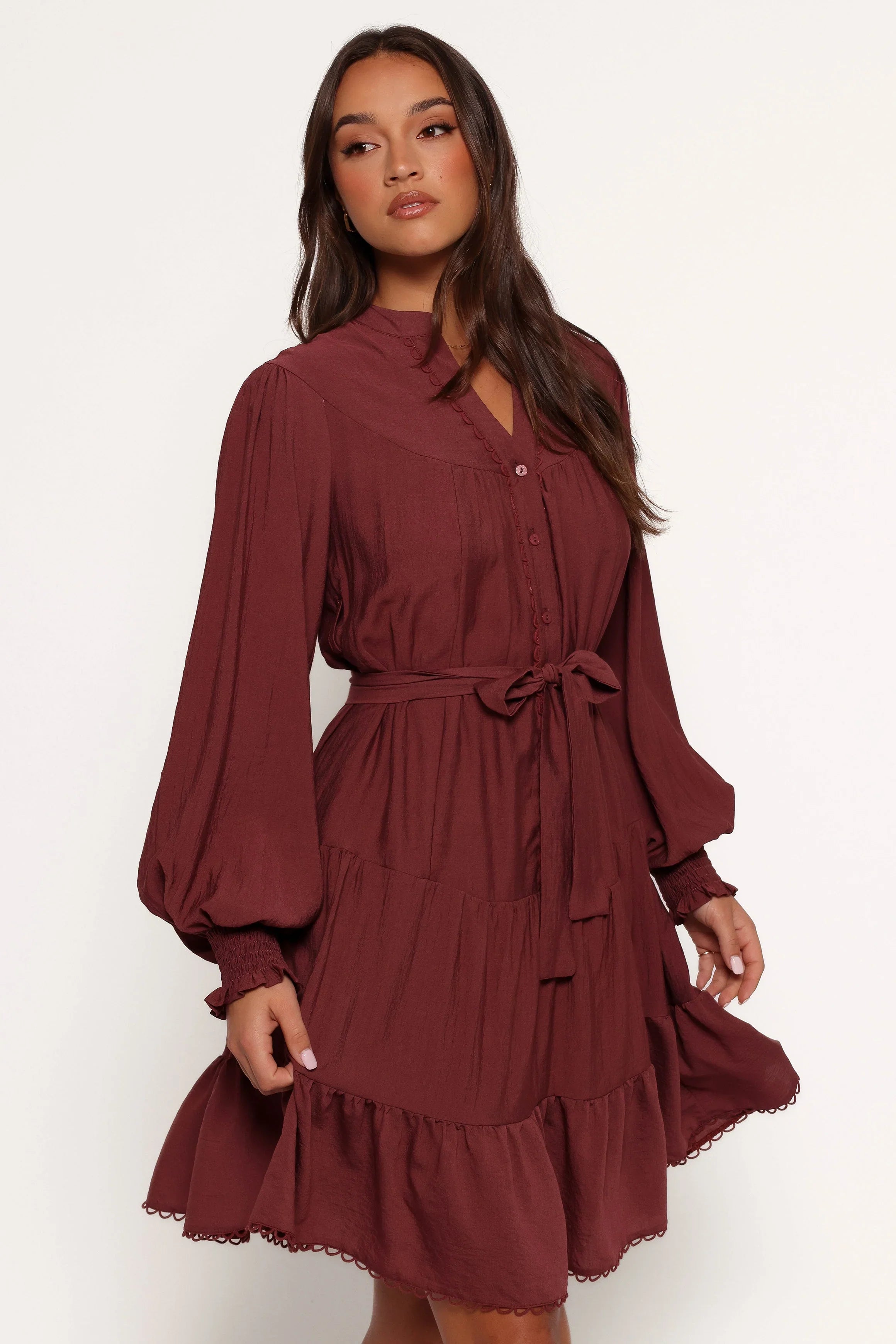 Pierce Long Sleeve Mini Dress Dark Wine