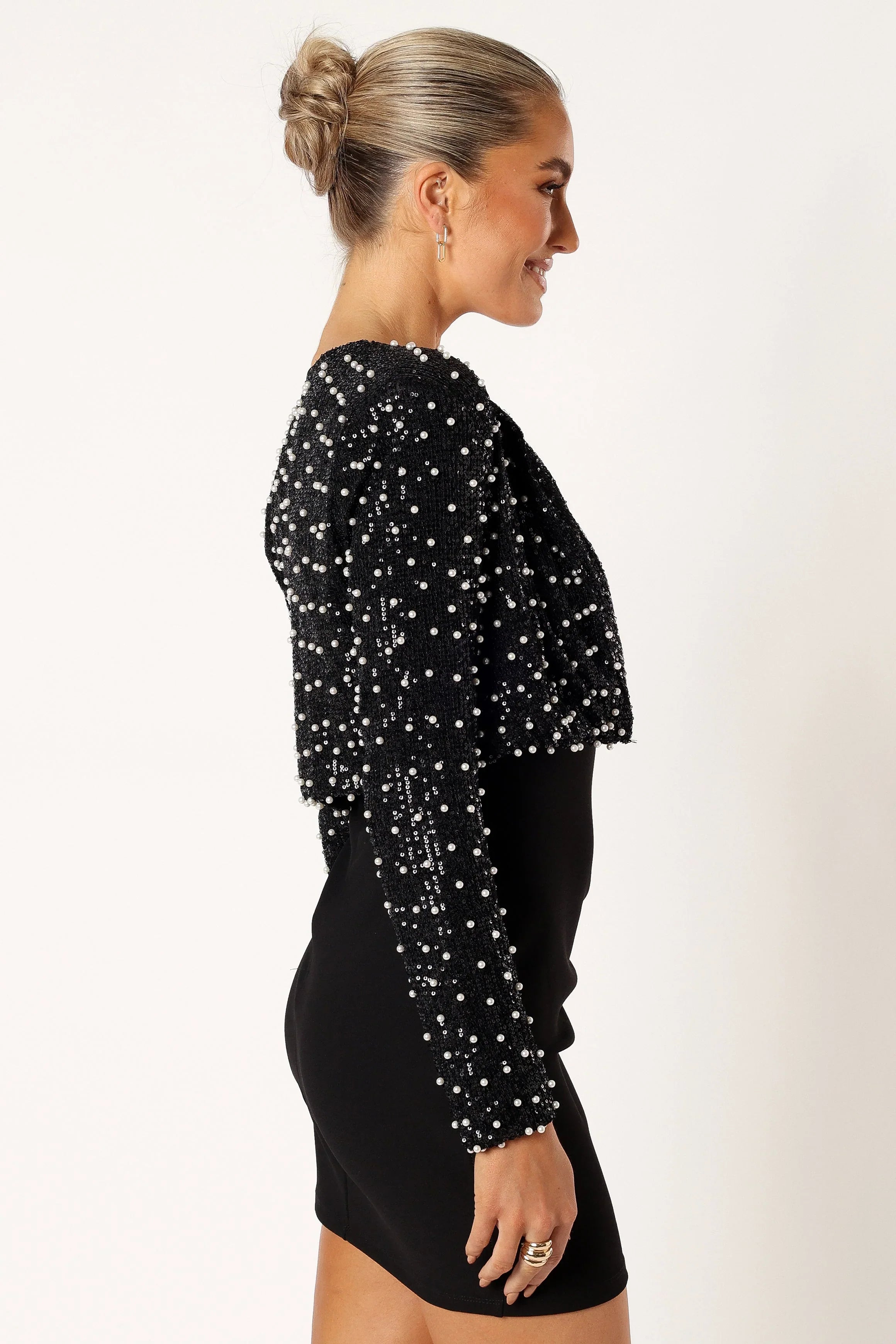 Monica All Over Pearl Crop Jacket Black