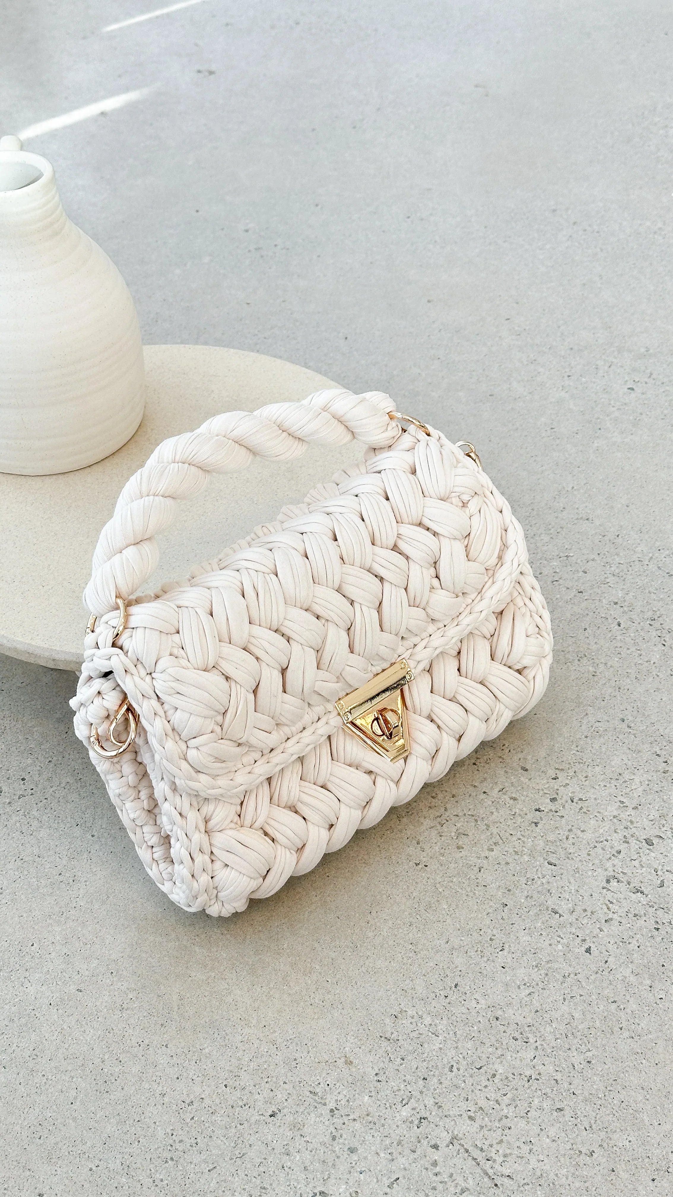 Annabel Chunky Plaited Handbag Light Cream