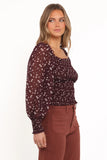 Greta Top Burgundy Floral