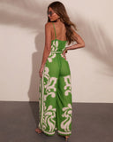 Travel Muse Tropical Print Waist Tie Jumpsuit
