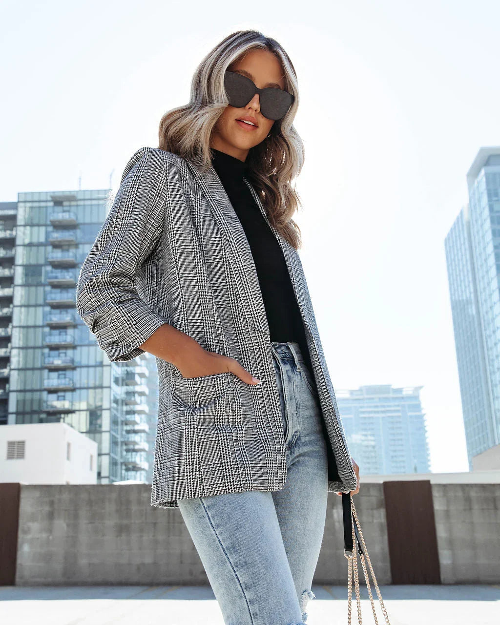 Oxnard Pocketed Houndstooth Blazer