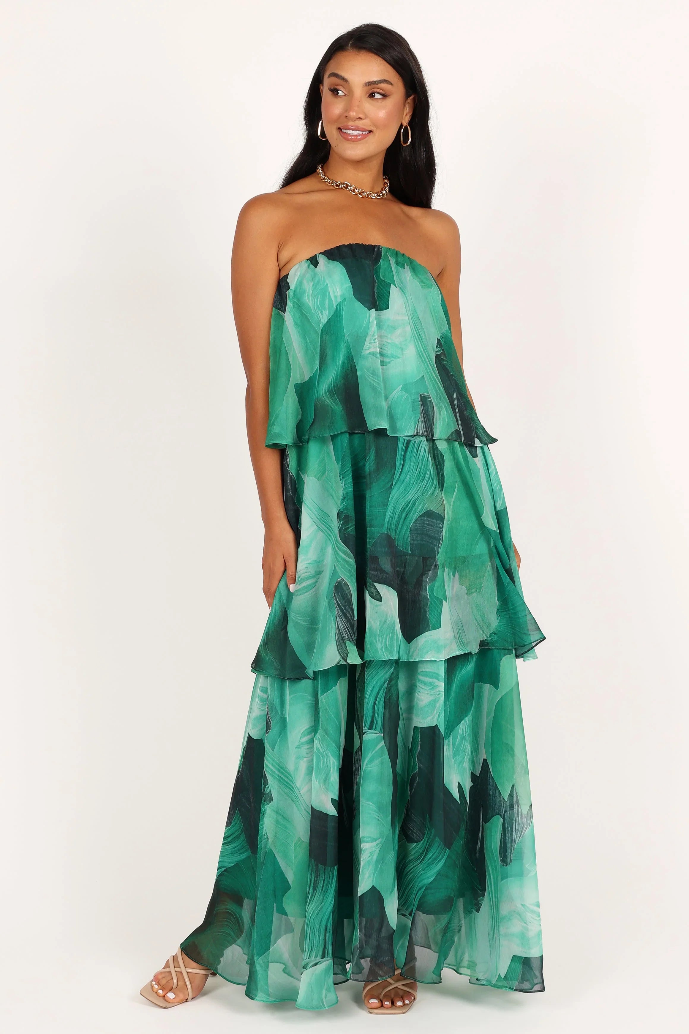 Bloom Strapless Maxi Dress Green Floral