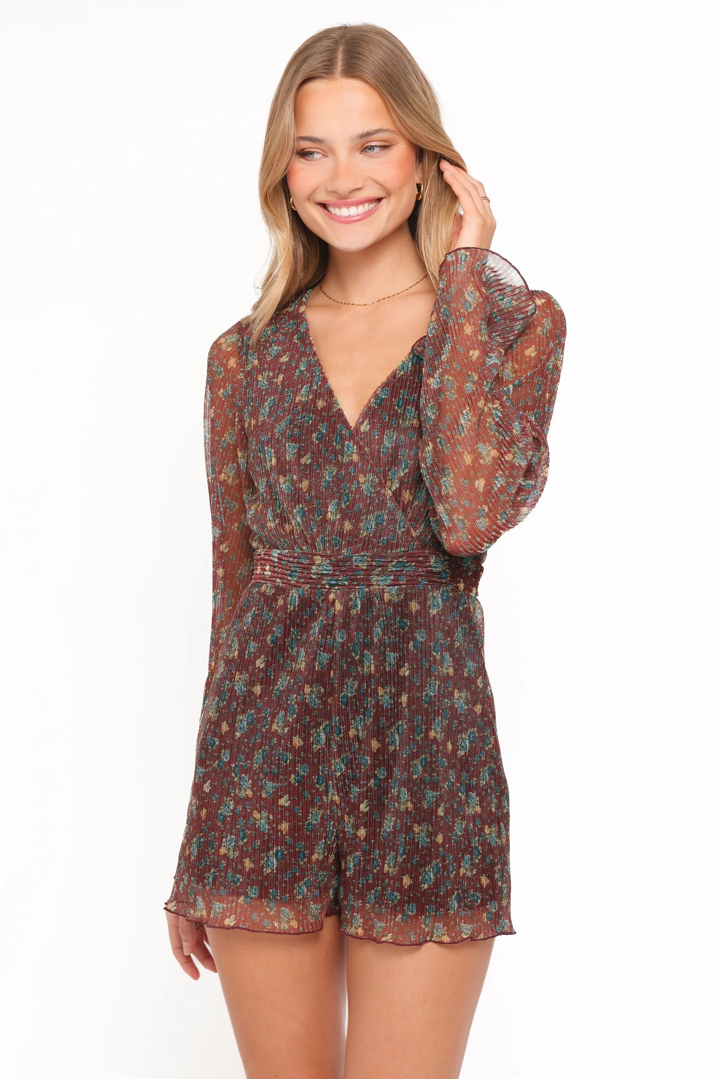 Rhiannon Long Sleeve Romper Brown Floral