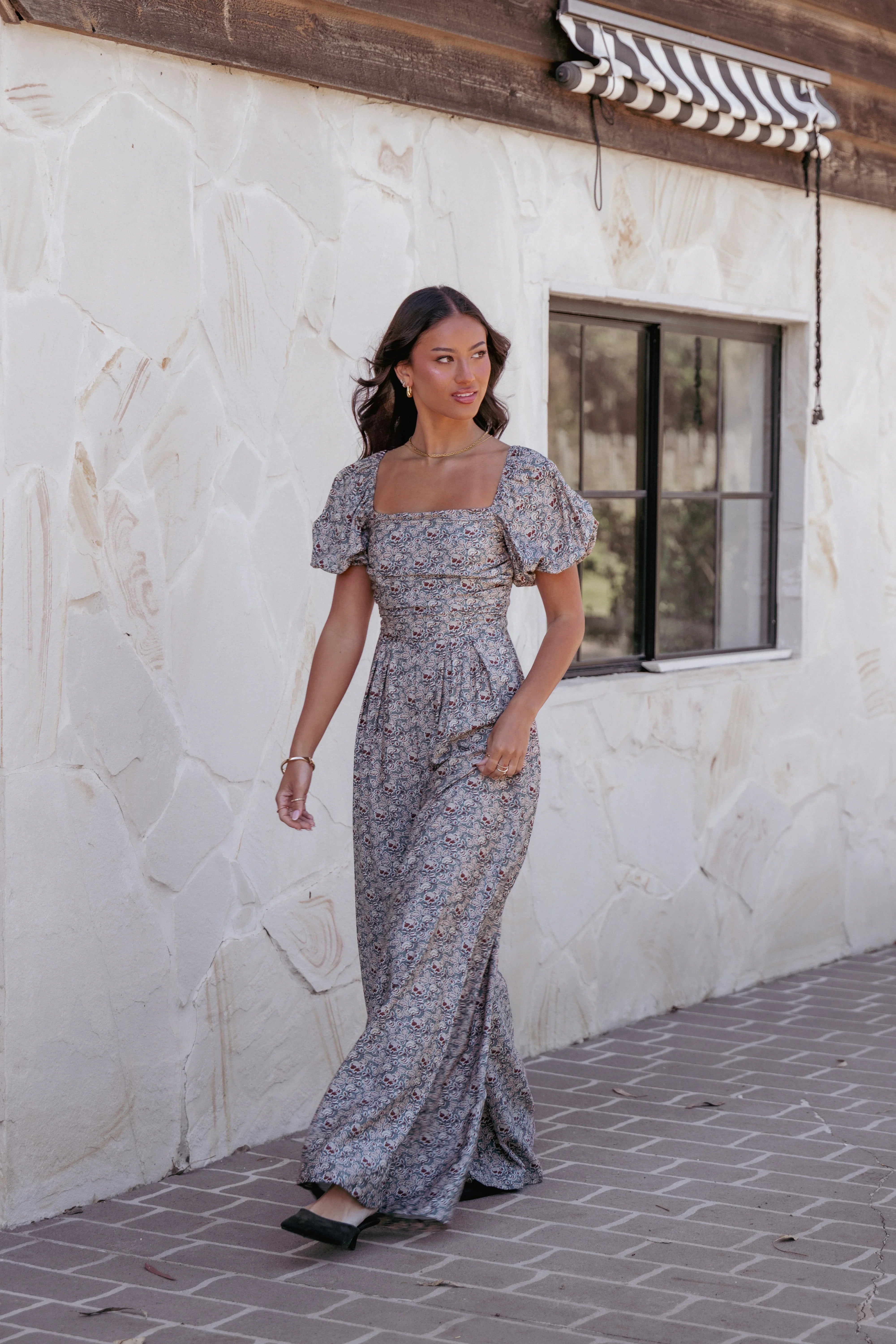 Jayda Puff Sleeve Jumpsuit Grey Floral
