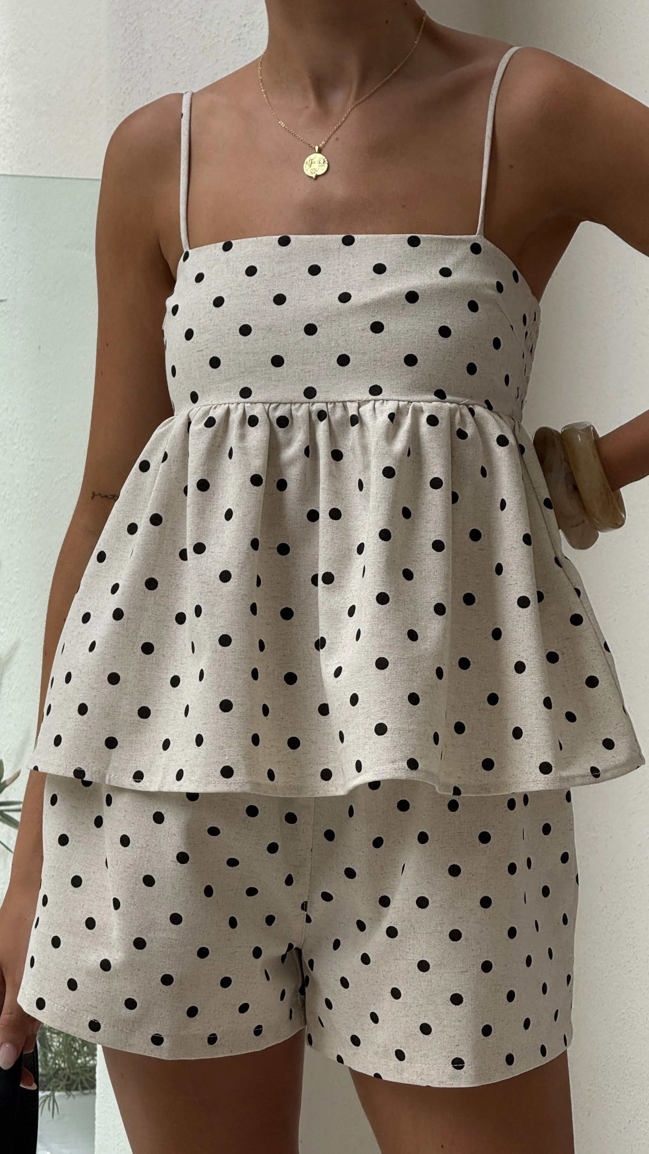 Vika Shorts Beige Black Polka Dot