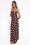 Remmie Strapless Maxi Dress Brown Polka Dot