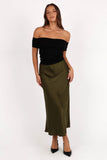 Nellie Satin Midi Skirt Olive