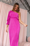 Pontee One Shoulder Pleated Midi Dress Orchid